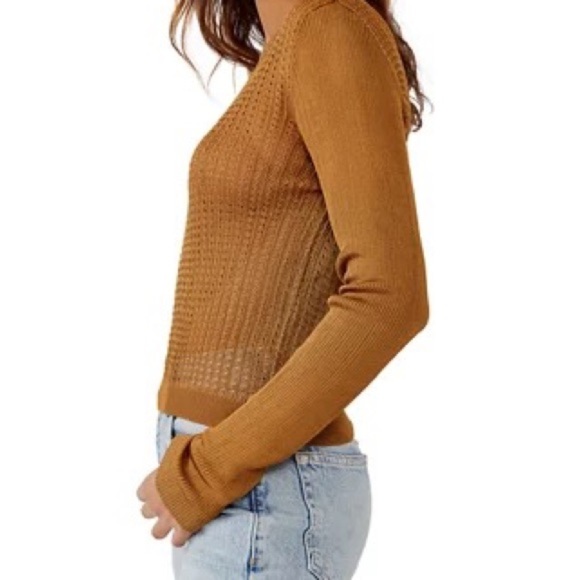 NWT H20 crew neck sweater gold tiger eye Color long sleeve open knit XS - Picture 5 of 10